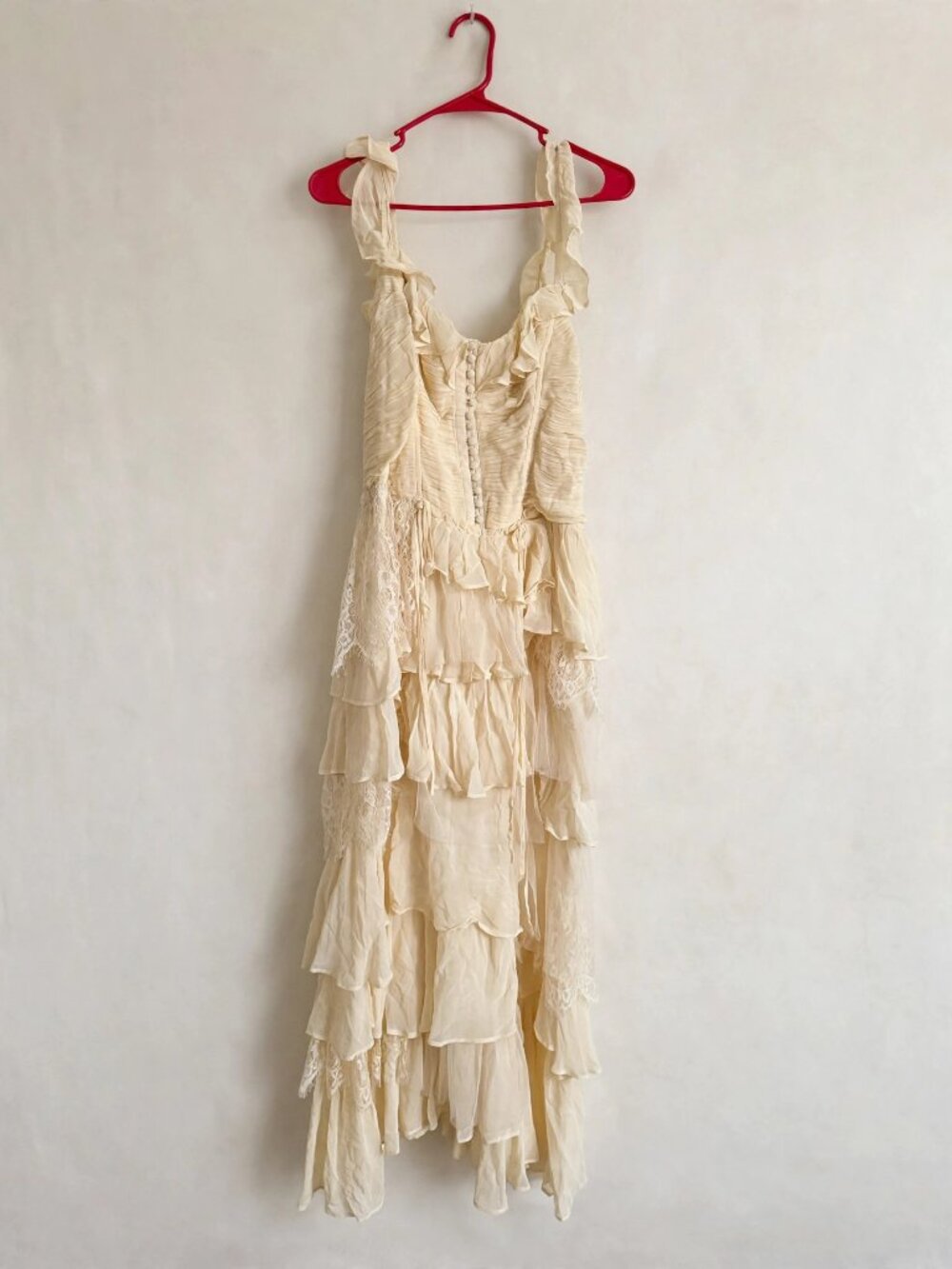 NWT Anthropologie Ivory Smocked Tie-Strap Tiered Lace Ruffle Maxi Dress 1X Plus